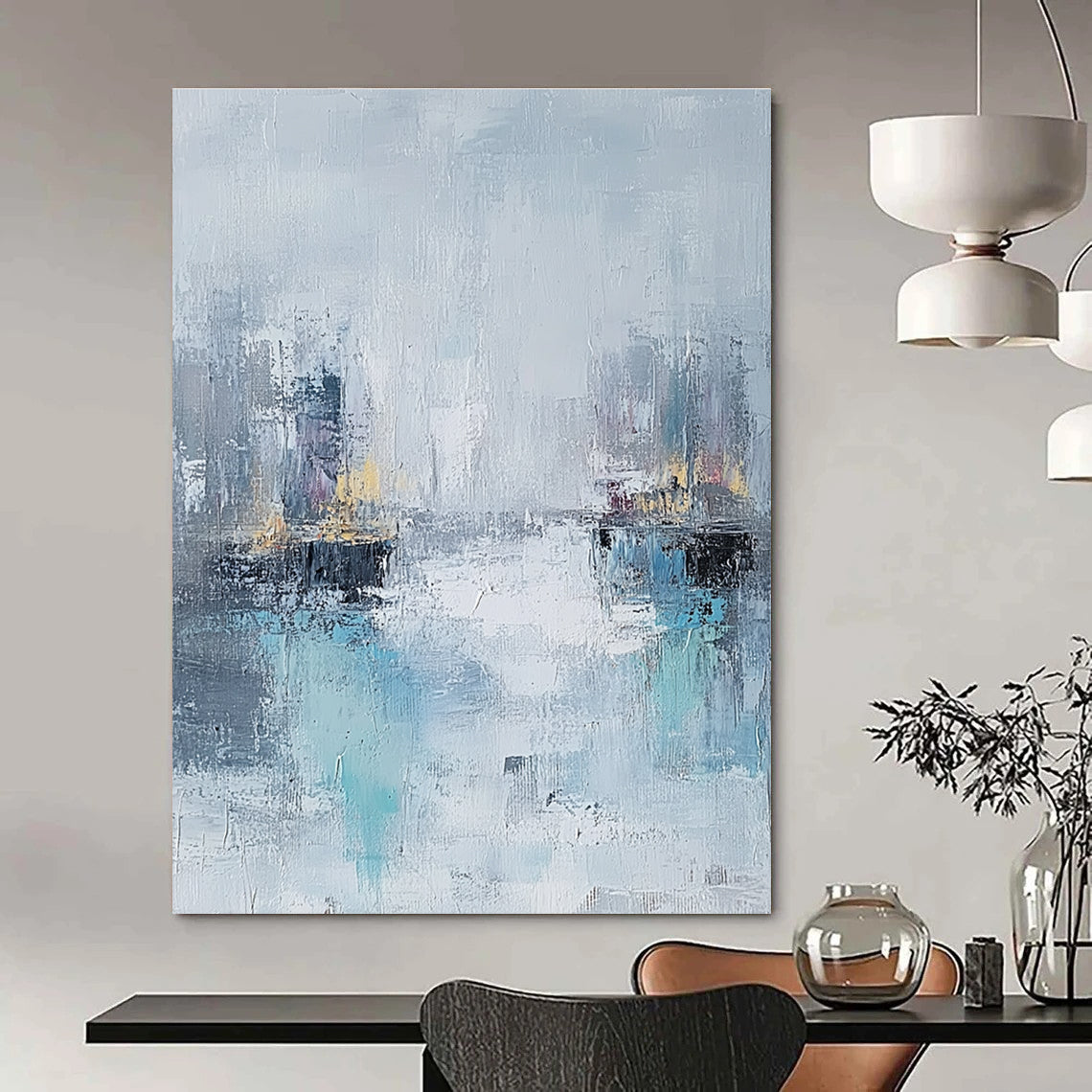 Misty City River - Urban Landscape Abstract Painting GAB0630
