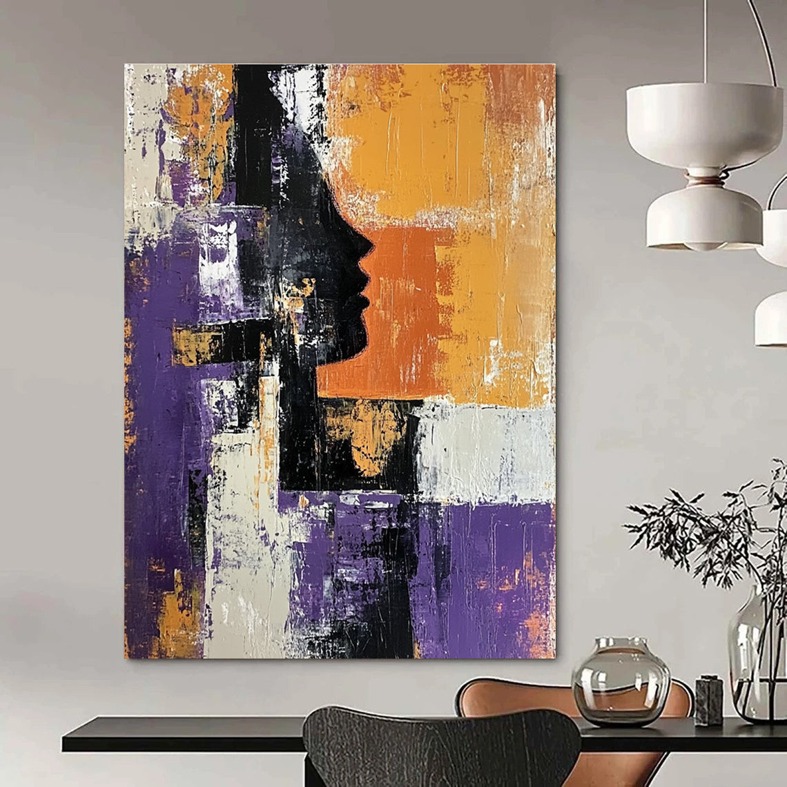 Purple and Orange Silhouette Abstract Painting for Artistic Spaces GAB0696