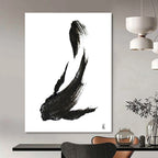 Minimalist Black Ink Fish Painting for Zen - Inspired Home Offices HENG181