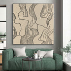 Black Line Abstract on Beige Abstract Painting with Minimalist Grace WINK268