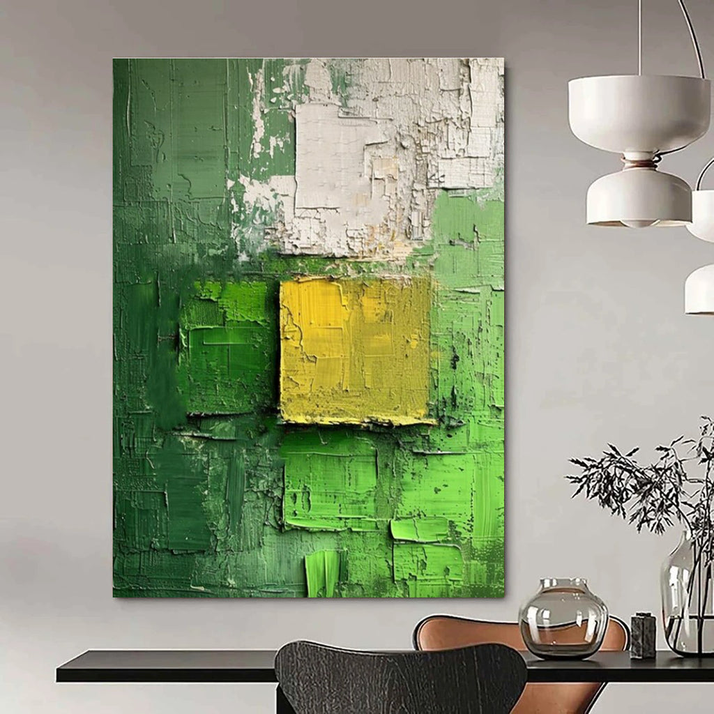 Green and Yellow Textured Abstract Painting for Eco - Friendly Retail Spaces HENG029
