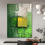 Green and Yellow Textured Abstract Painting for Eco - Friendly Retail Spaces HENG029