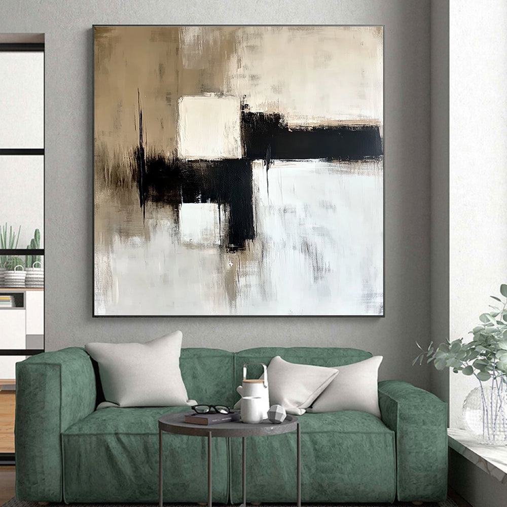 Beige Black White Abstract Painting with Timeless Simplicity WINK559