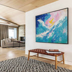 Yellow Bird over Waves Abstract Painting with Dreamy, Symbolic Elements ABS522