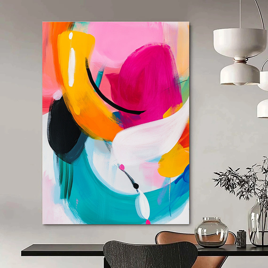 Colorful Curved Abstract Painting for Lively - Themed Playrooms GAB0961