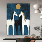 Two Horses Under Golden Moon - Symbolic Equine Abstract Art GAB0512