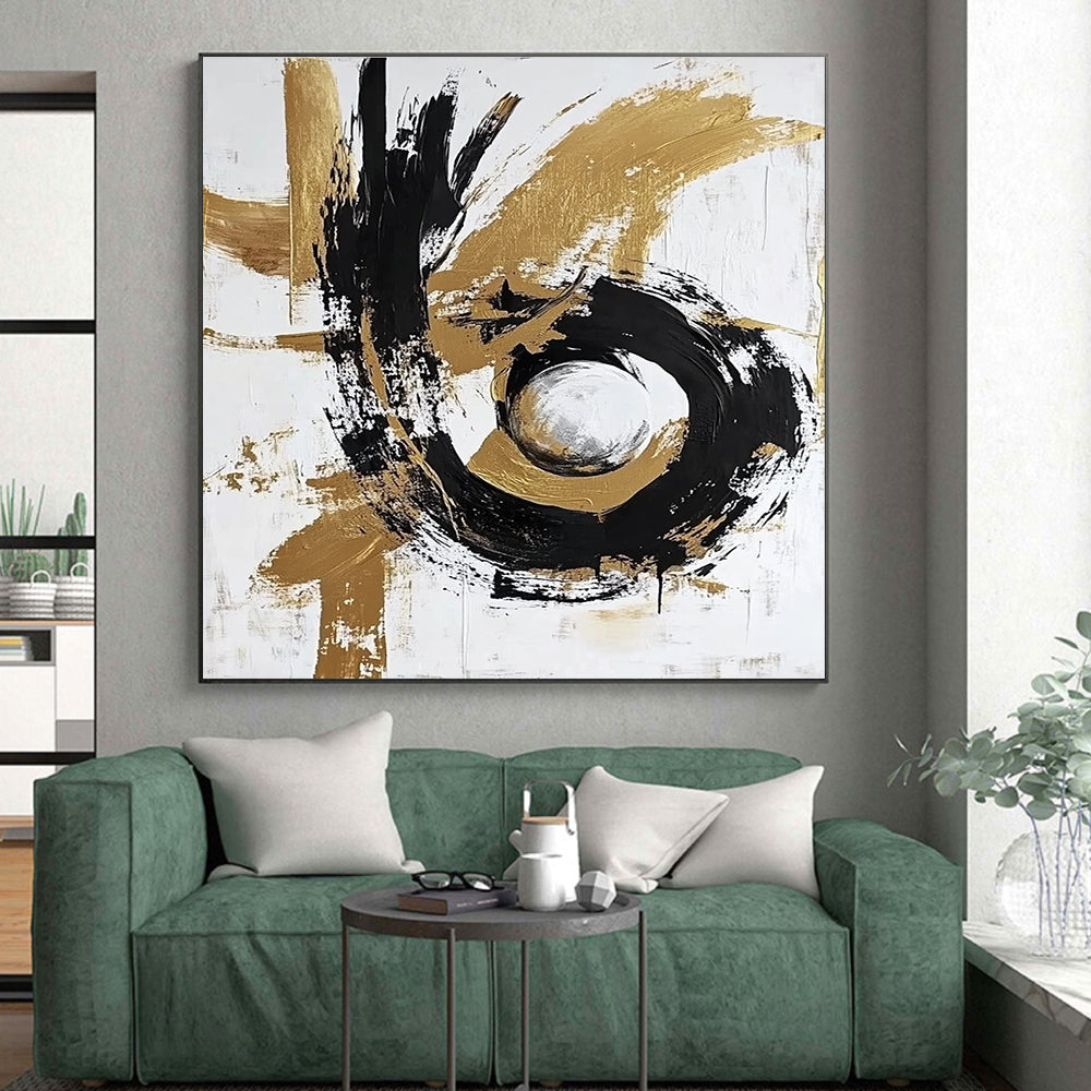 Black Gold Silver Abstract Painting with Metallic Swirls WINK655