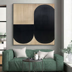 Beige and Black Abstract Painting with Minimalist Forms WINK838