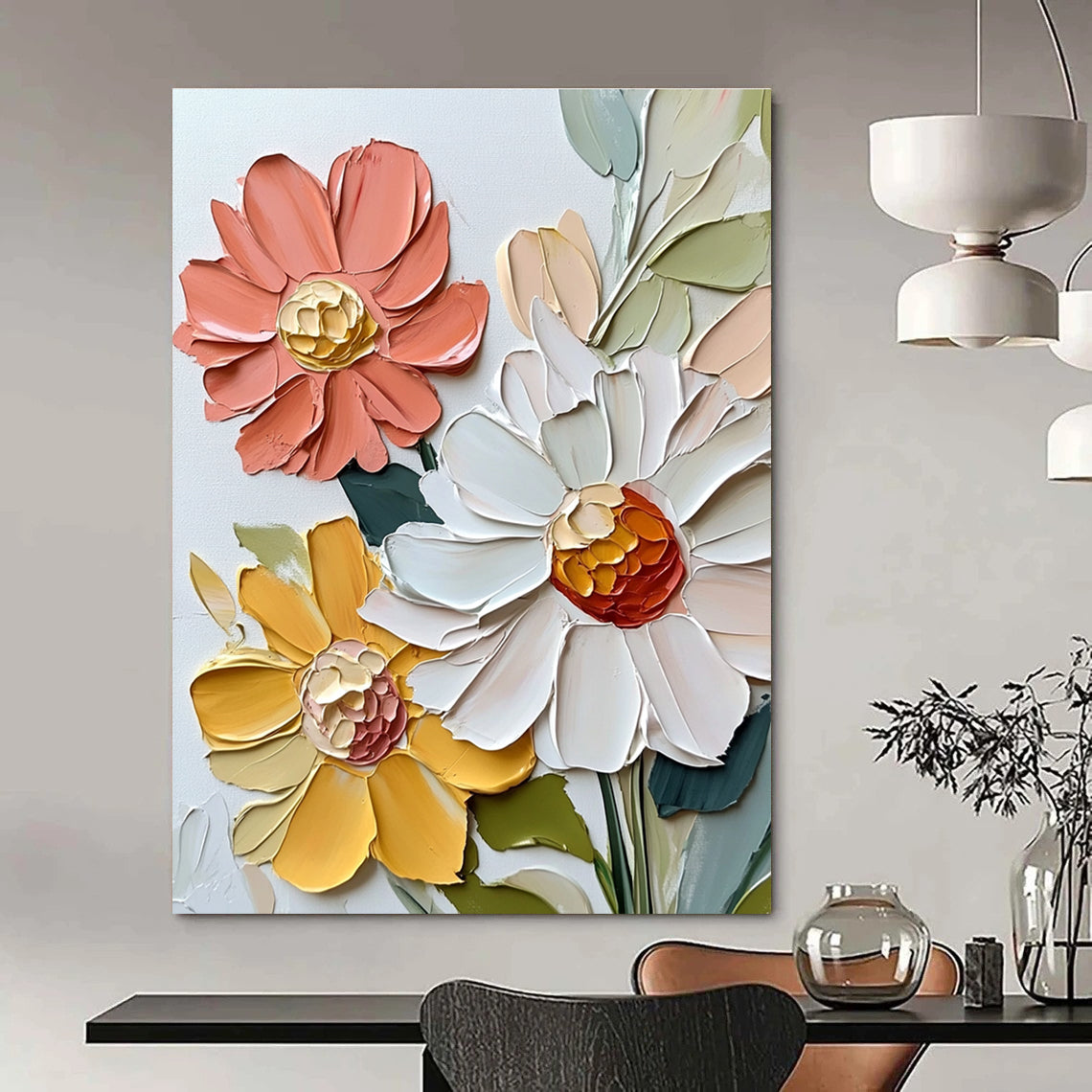 Textured Floral Bouquet Impasto Flower Abstract Painting GAB0278