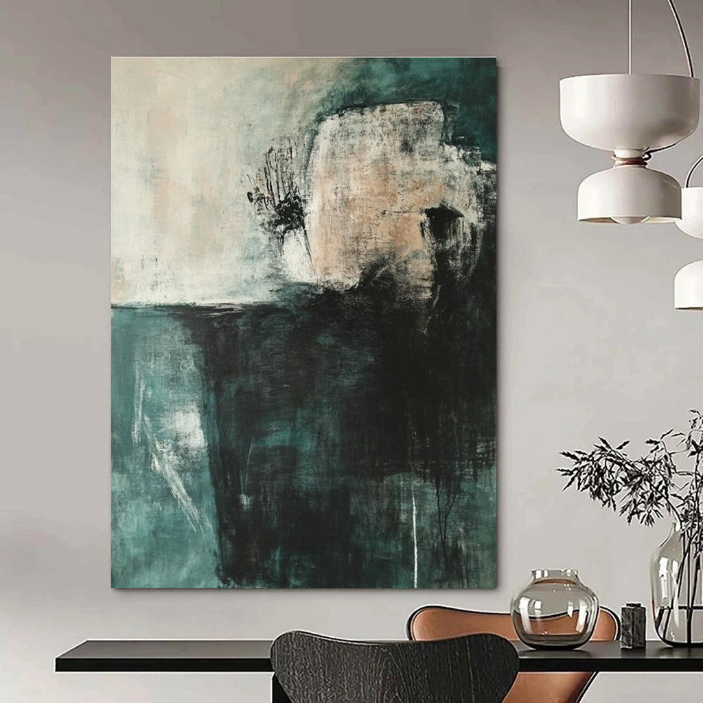 Teal and Gray Abstract Painting for Calm Interiors GAB0729