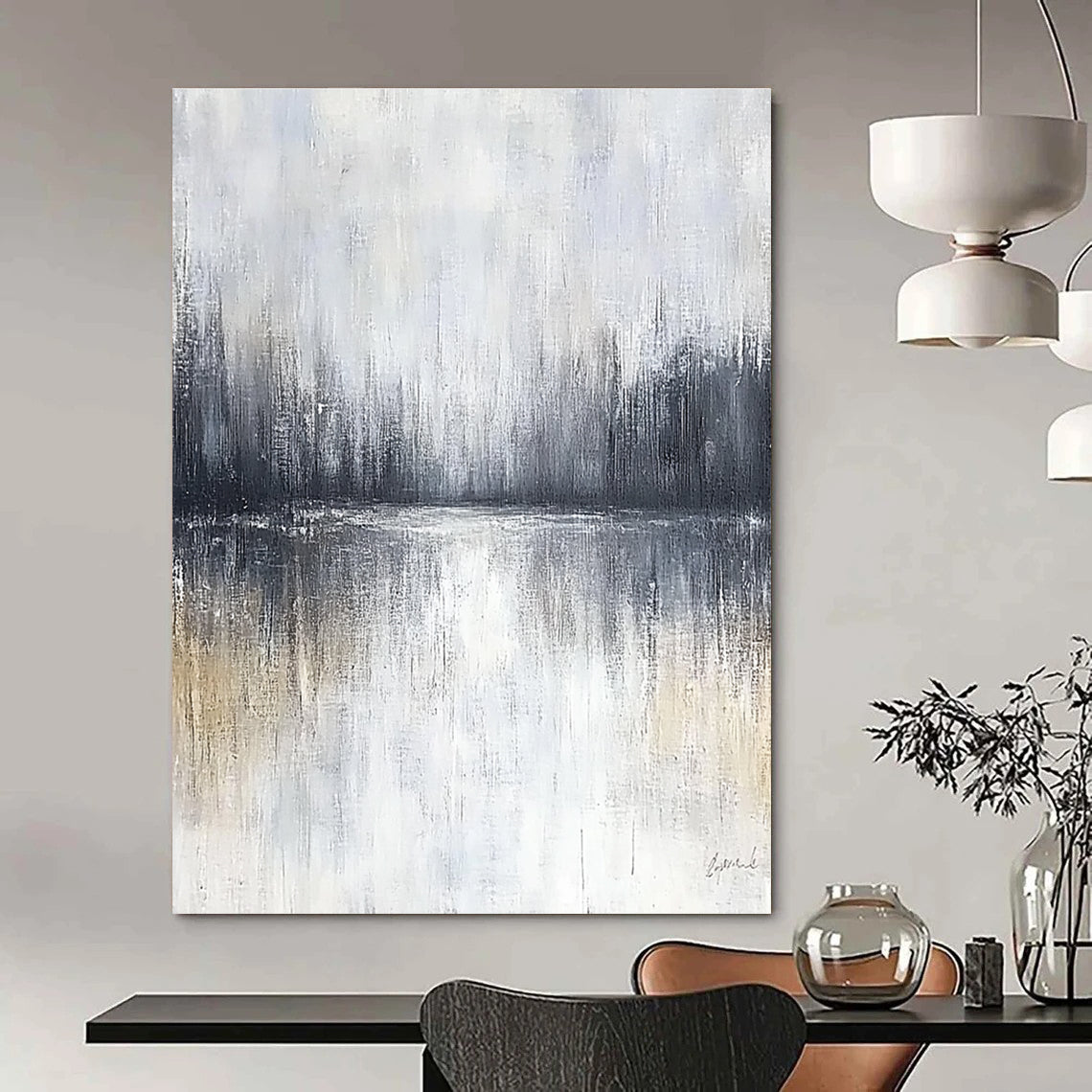 Misty Lake Reflection - Serene Landscape Abstract Painting GAB0520