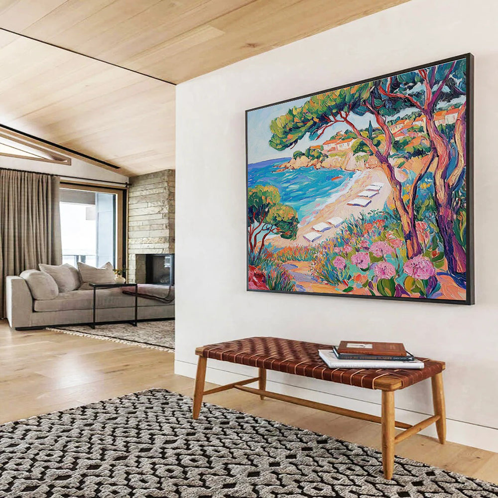 Coastal Beach Abstract Painting for Beachfront Restaurant Patios YHT417