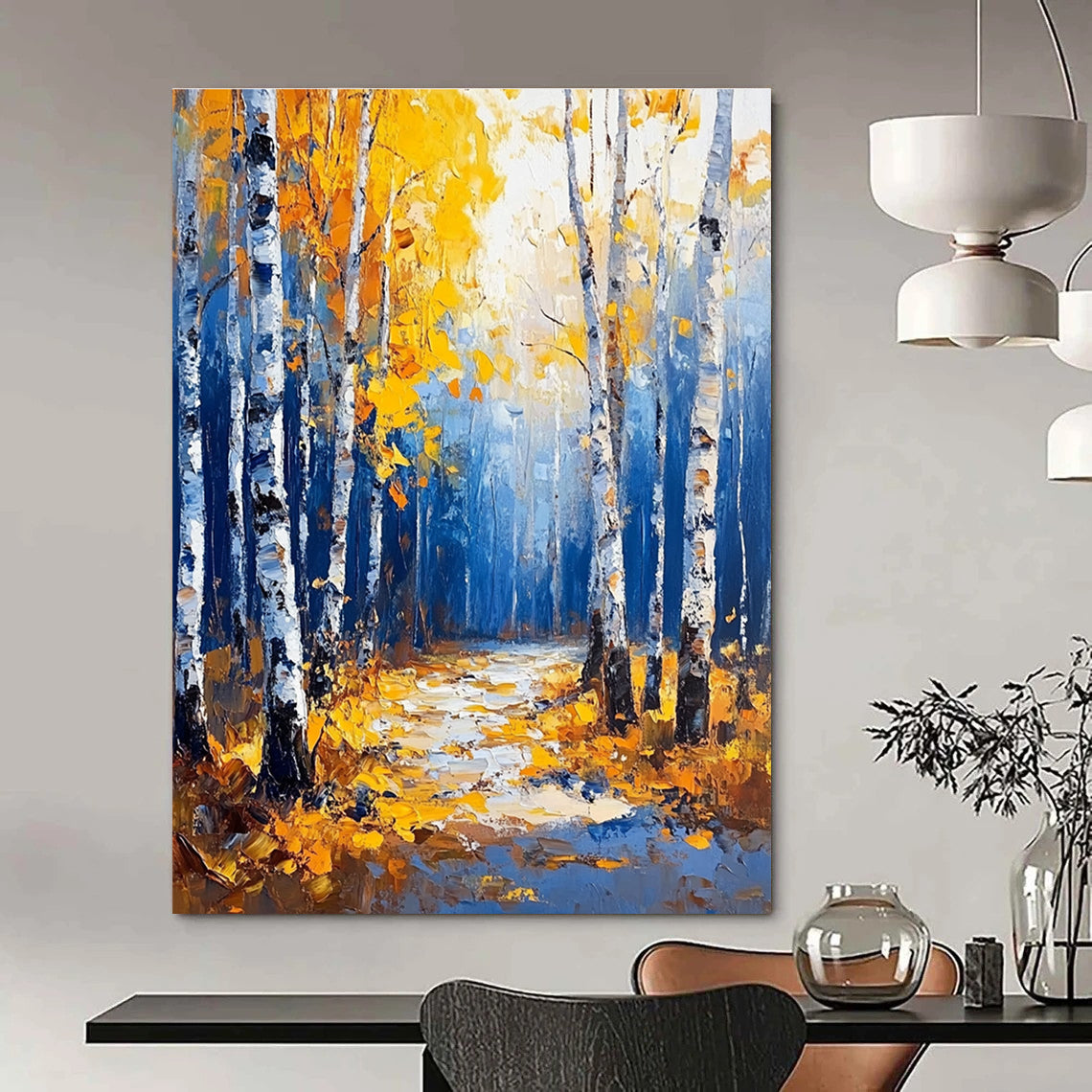 Autumn Birch Forest Abstract Painting for Rustic - Style Living Rooms GAB1286