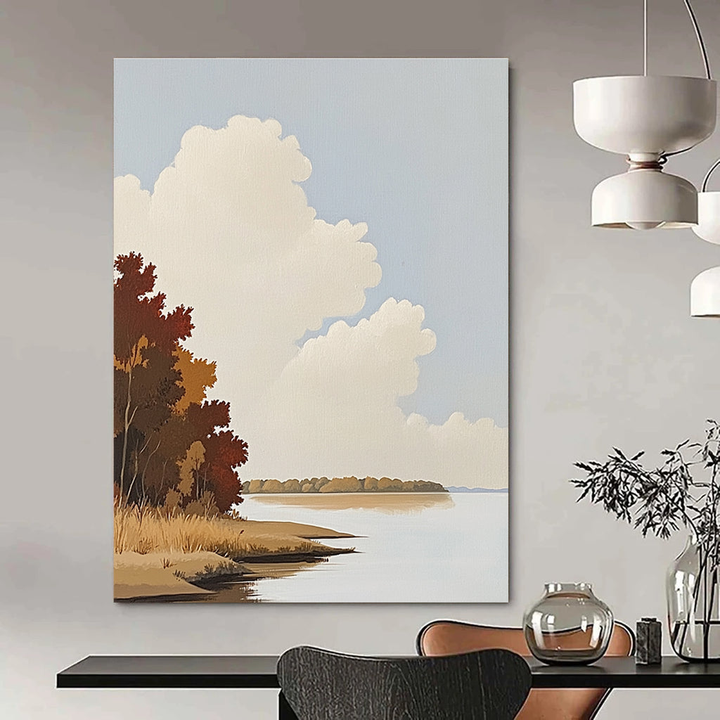 Serene Lake and Clouds Abstract Painting of Calm Nature GAB0155