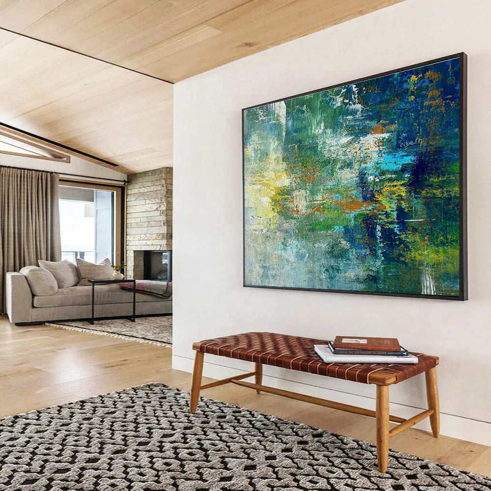 Green and Blue Abstract Mosaic Painting for Eco - Friendly Cafes YHT353
