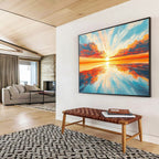 Radiant Sunset Over Ocean Painting with Vivid Colorful Reflections ABS562