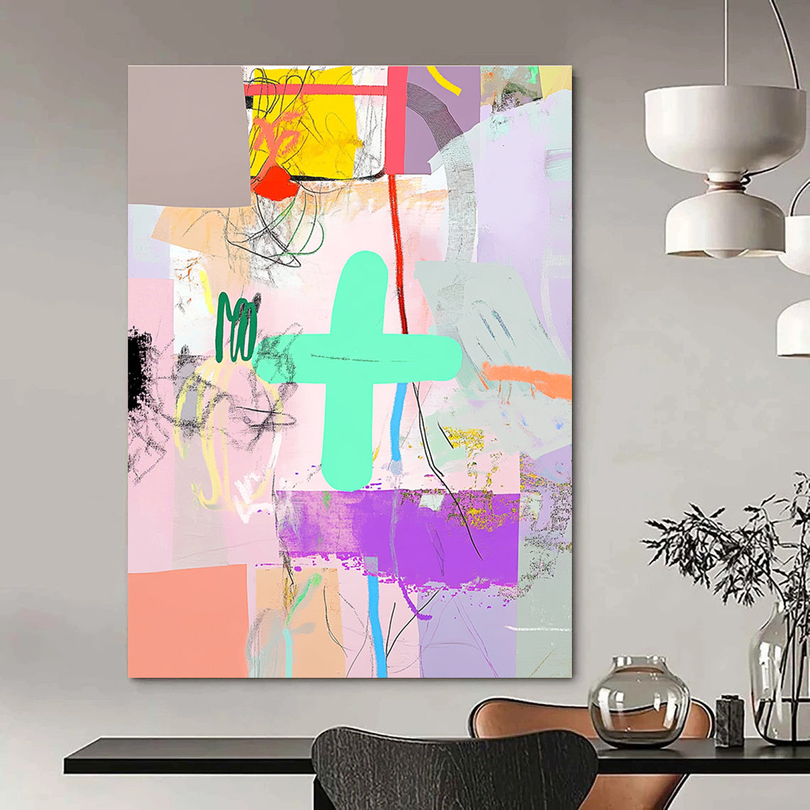 Colorful Cross Collage Playful Graphic Abstract Painting GAB0252