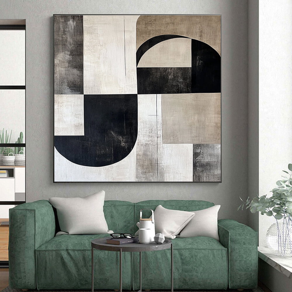 Monochromatic Geometric Fusion Abstract Painting with Minimalist Elegance WINK211
