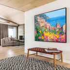 Coastal Town Flowers Abstract Painting for Italian Restaurant Private Dining YHT488