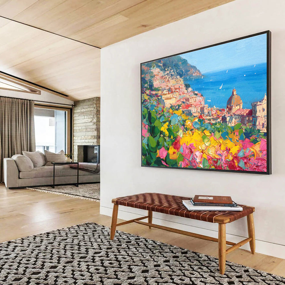 Coastal Town Flowers Abstract Painting for Italian Restaurant Private Dining YHT488