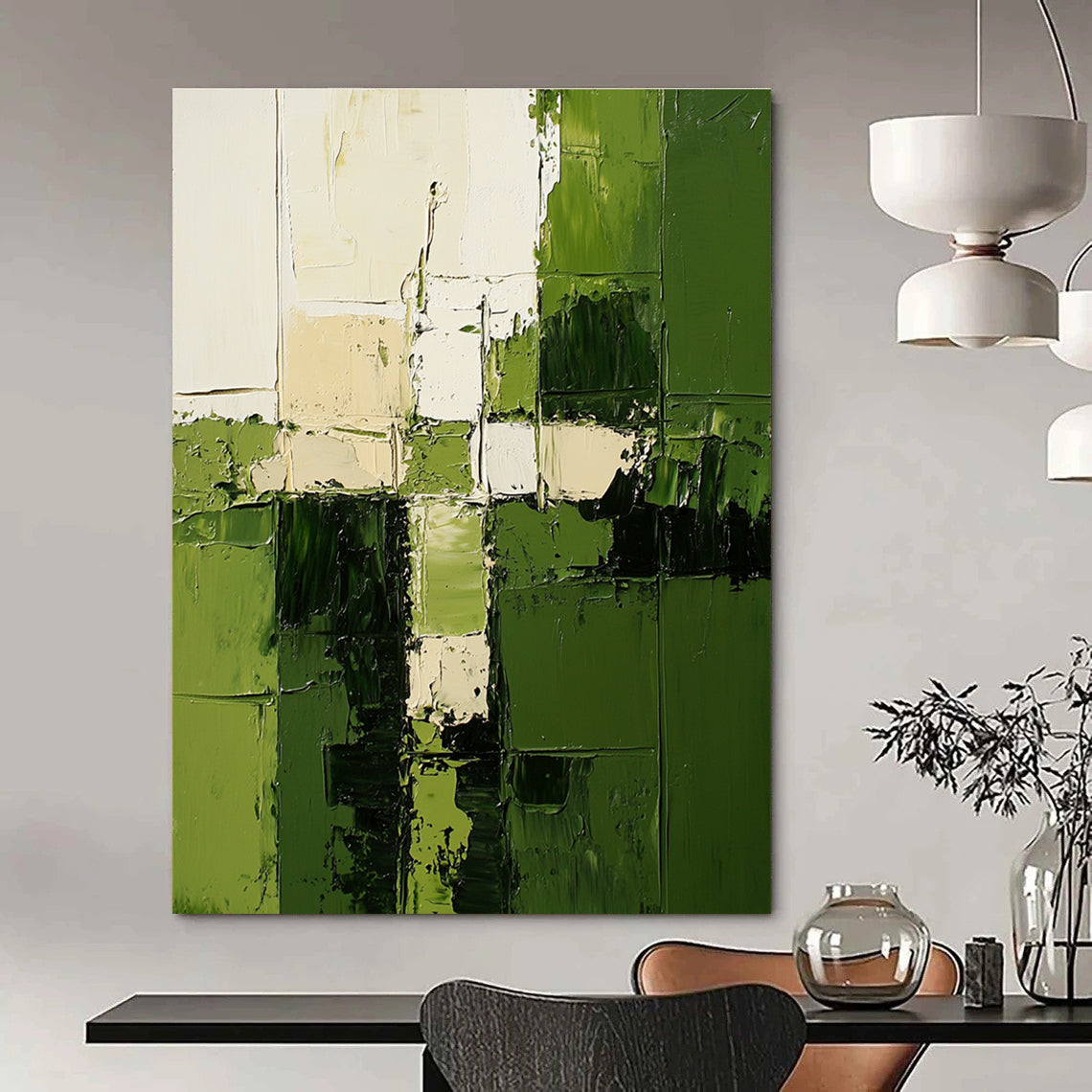 Green and White Abstraction - Geometric Abstract Painting GAB0618