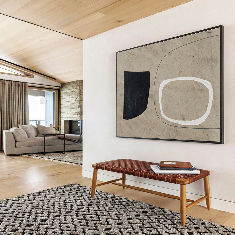 Black - White - Beige Abstract Painting for Timeless Interiors YHT113