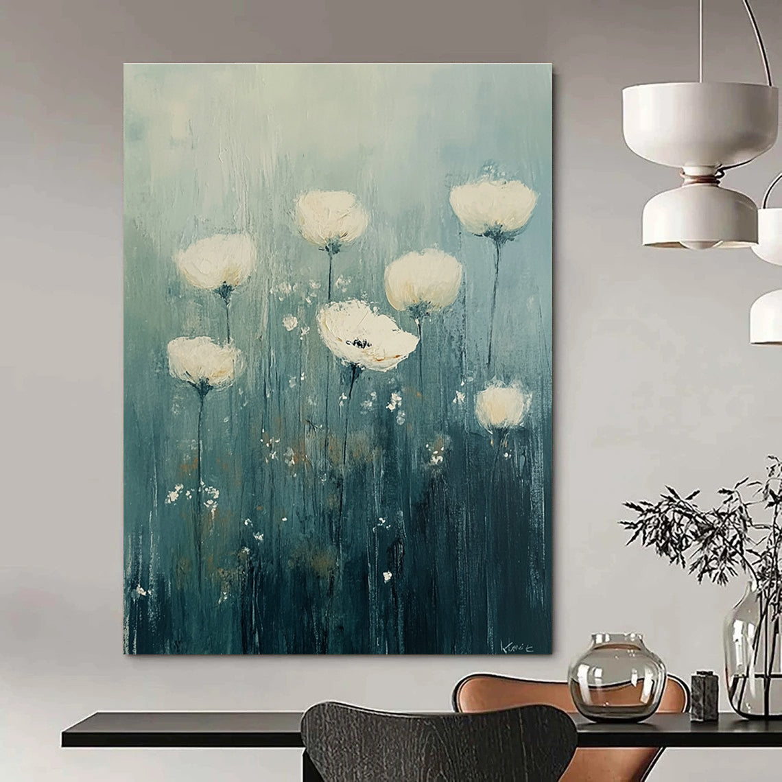 White Flowers in Field Ethereal Abstract Painting GAB0302