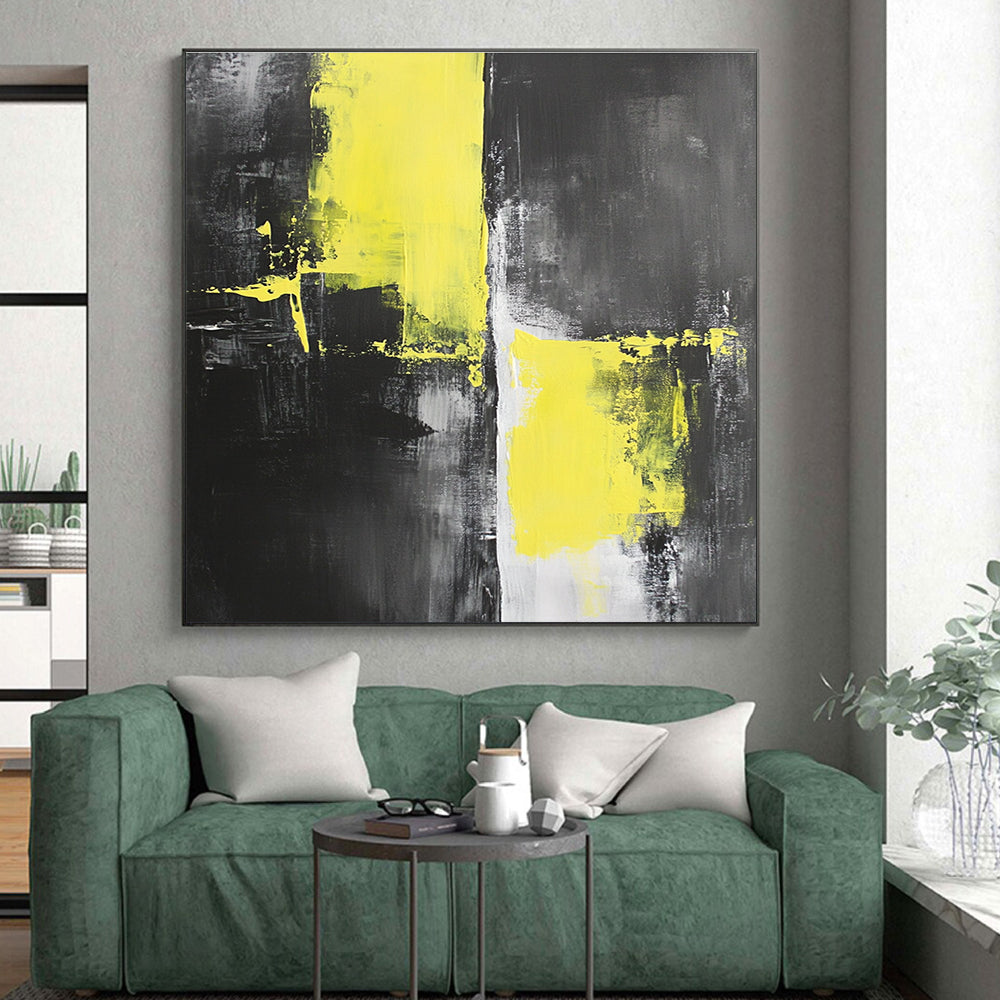 Yellow Black Gray Abstract Painting with High - Contrast Energy WINK505