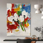 White Blooms on Color Abstract Painting for Modern Bridal Suites GAB0763
