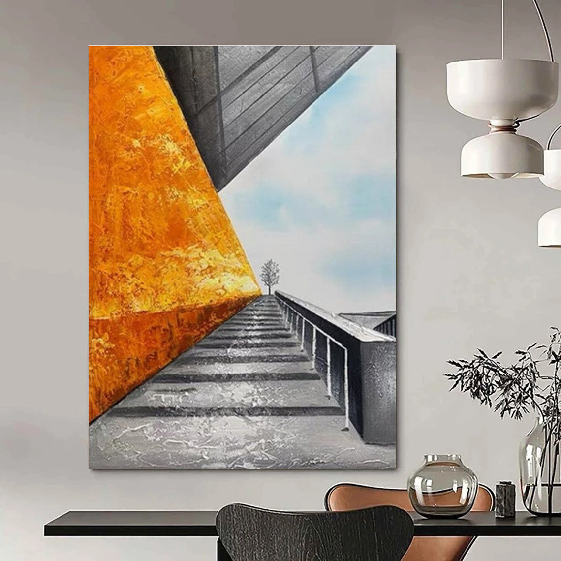Thought - Provoking Architectural Abstract Scene Painting for Sophisticated Spaces HENG281