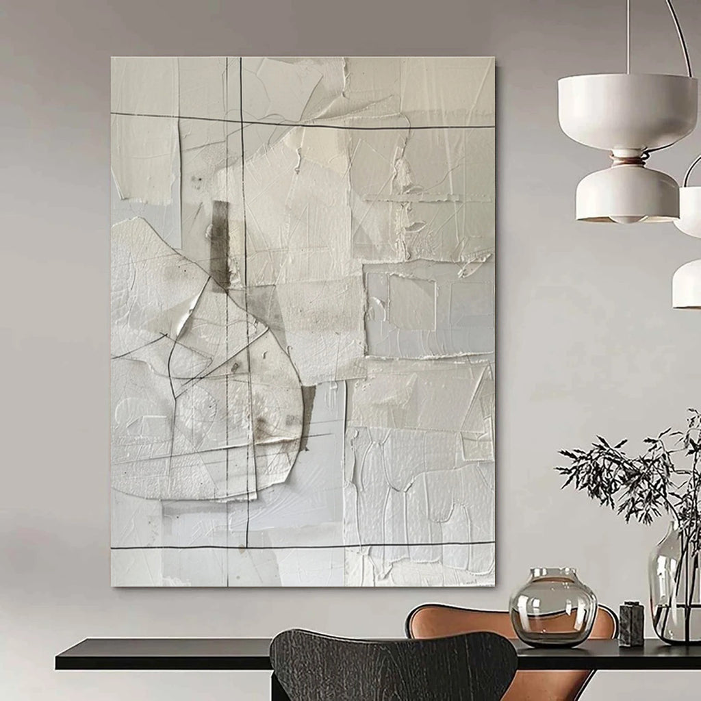 White Collage Abstract Painting for Modern Art Museum Installations HENG017