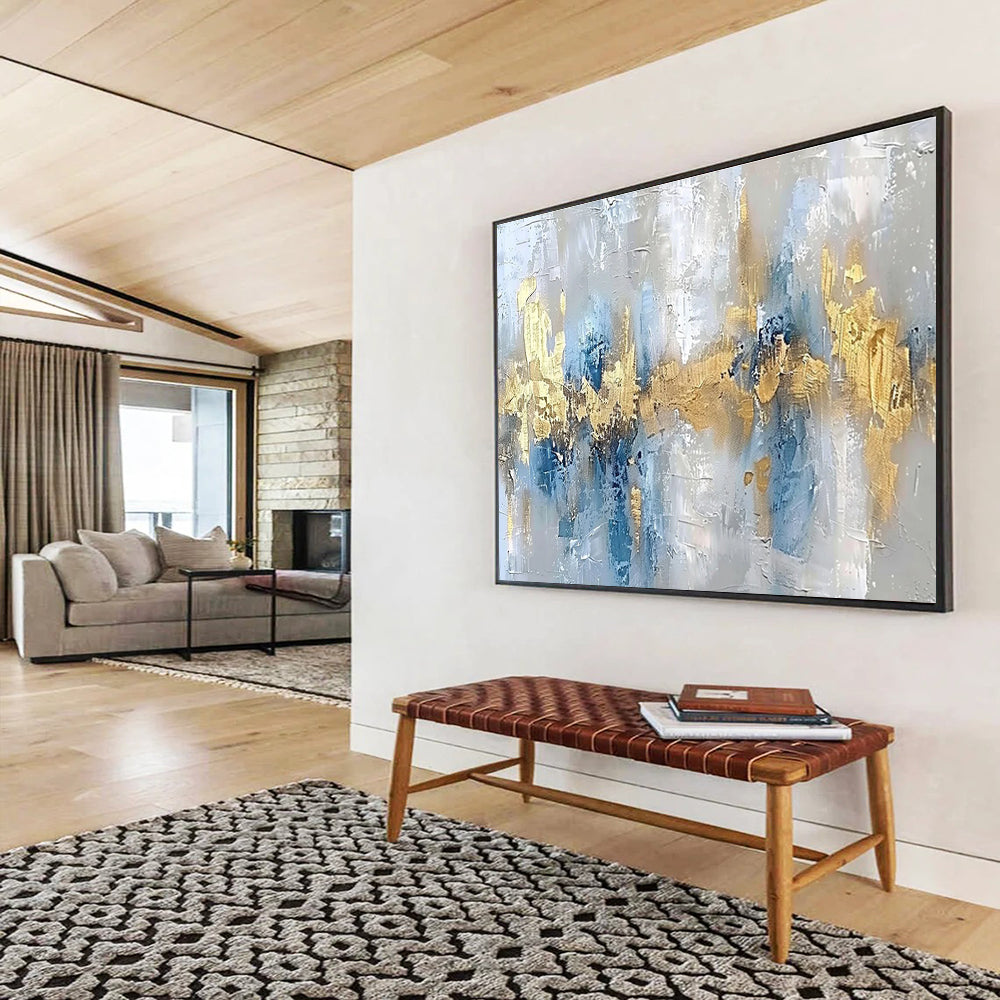 Blue - Gold Abstract Elegant Painting for Modern Spaces YHT045