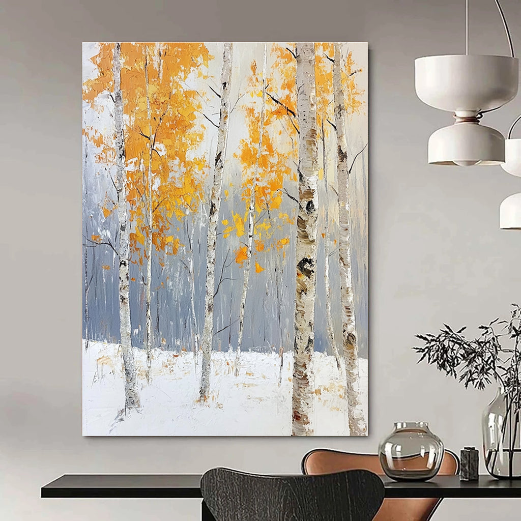 Winter Birch Forest Seasonal Landscape Abstract Painting GAB0274