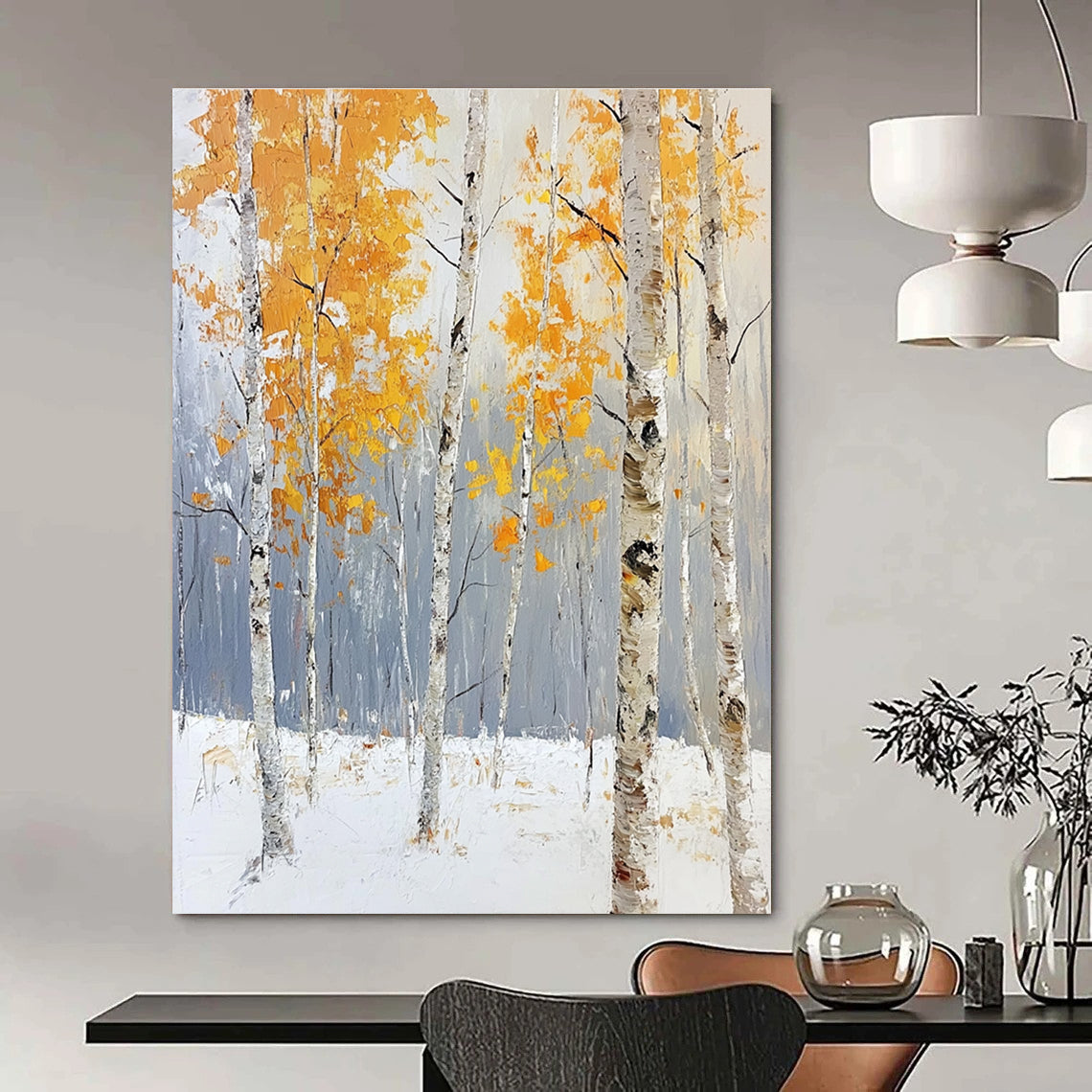 Winter Birch Forest Seasonal Landscape Abstract Painting GAB0274