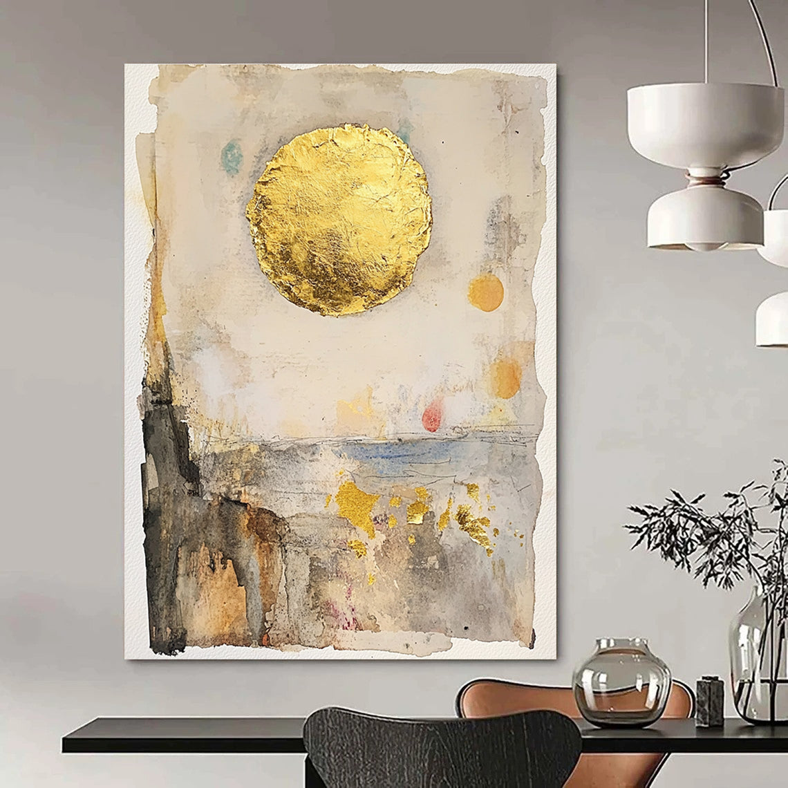 Gold Sun Abstract Painting with Textured Layers GAB0701