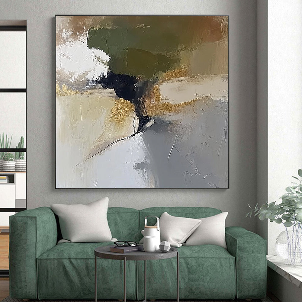 Green - Gold Abstract Fusion Painting with Subtle Elegance WINK434