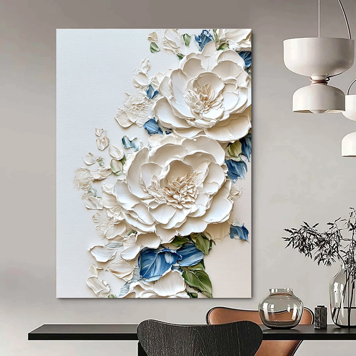 Textured White Peonies Abstract Painting for Luxurious Bridal Suites GAB0831