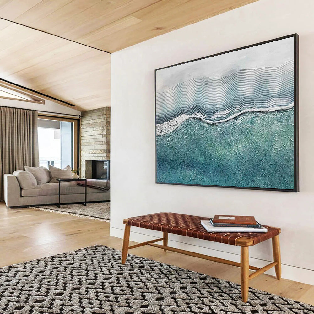 Textured Sea Wave Abstract Painting for Beach House Living Rooms YHT278