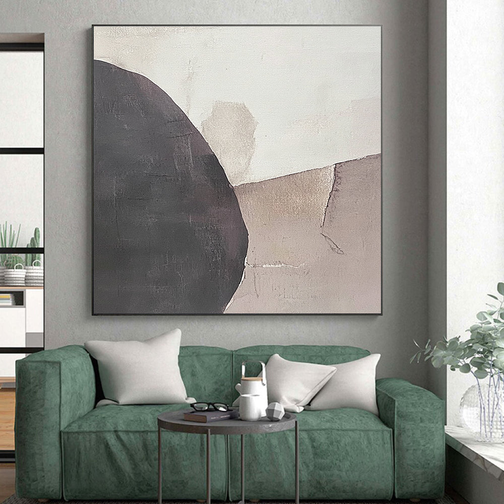 Gray and Beige Abstract Painting with Minimalist Shapes WINK846