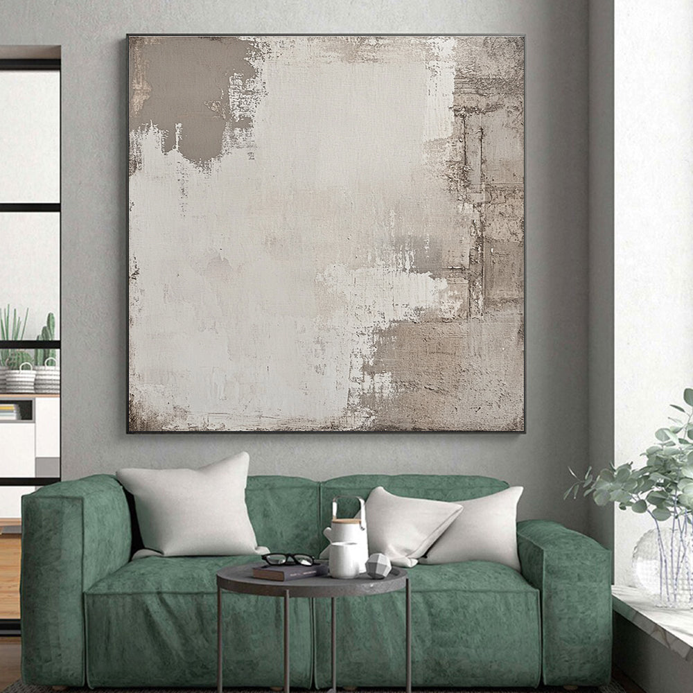 Light Gray Textured Canvas Abstract Painting with Subtle Simplicity WINK042