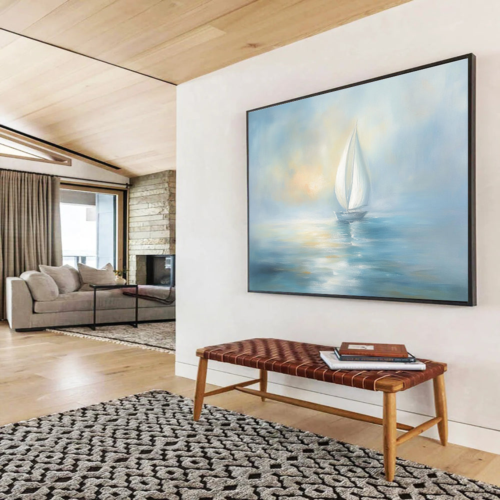 Calm Sea Sailboat Serenity Abstract Painting ABS138