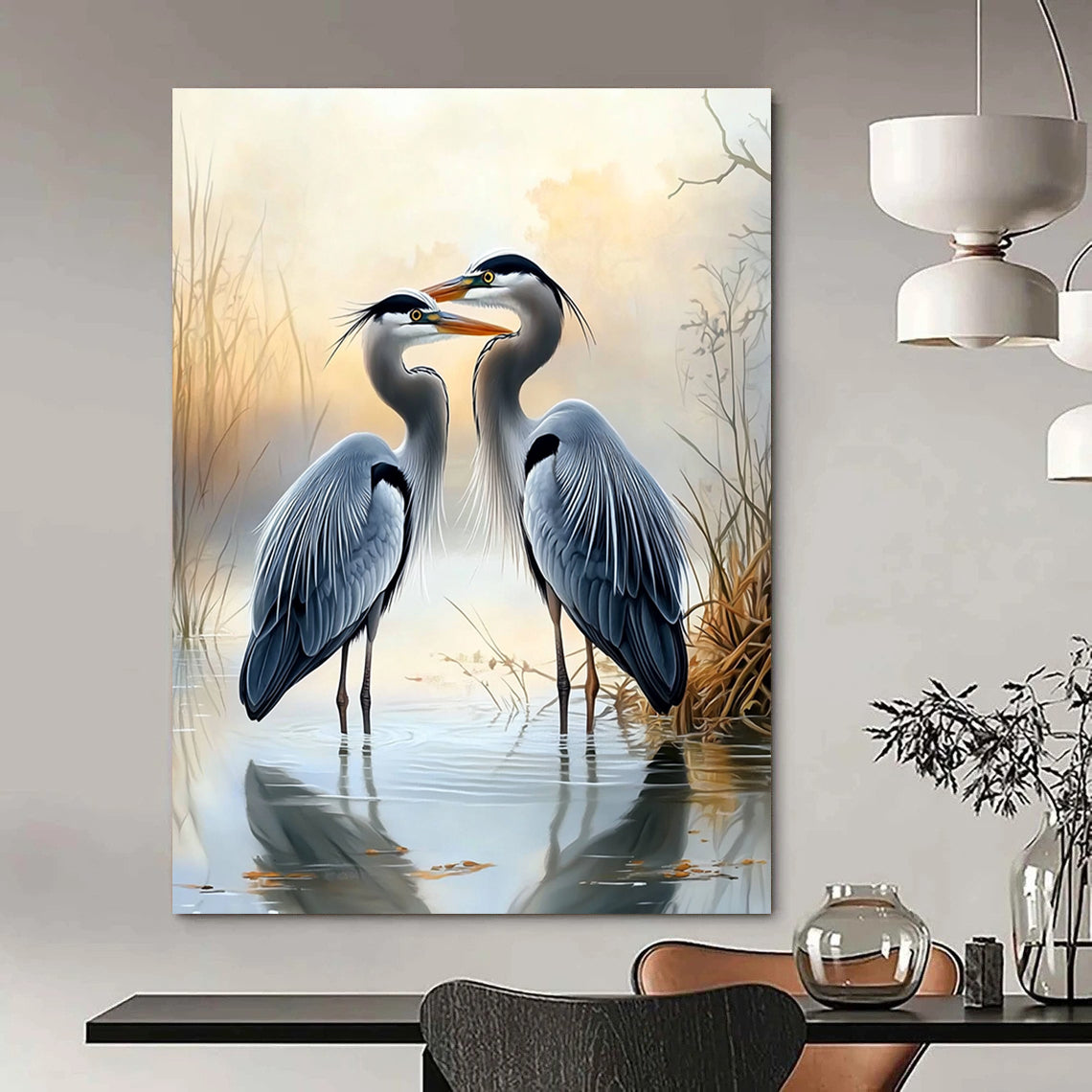 Herons in Mist Romantic Abstract Painting for Tranquil Spaces GAB1497