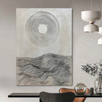 Black and White Wave Circle Painting of Minimalist Serenity GAB0164