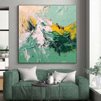 Green Yellow Mountain Abstract Painting with Energetic Peaks WINK604