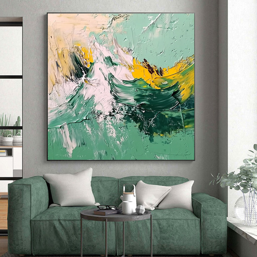 Green Yellow Mountain Abstract Painting with Energetic Peaks WINK604