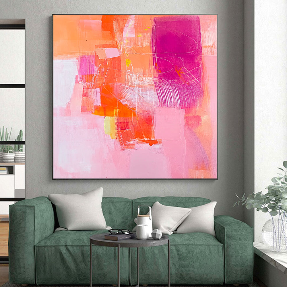 Vibrant Coral and Pink Abstract Painting with Energetic Joy WINK254