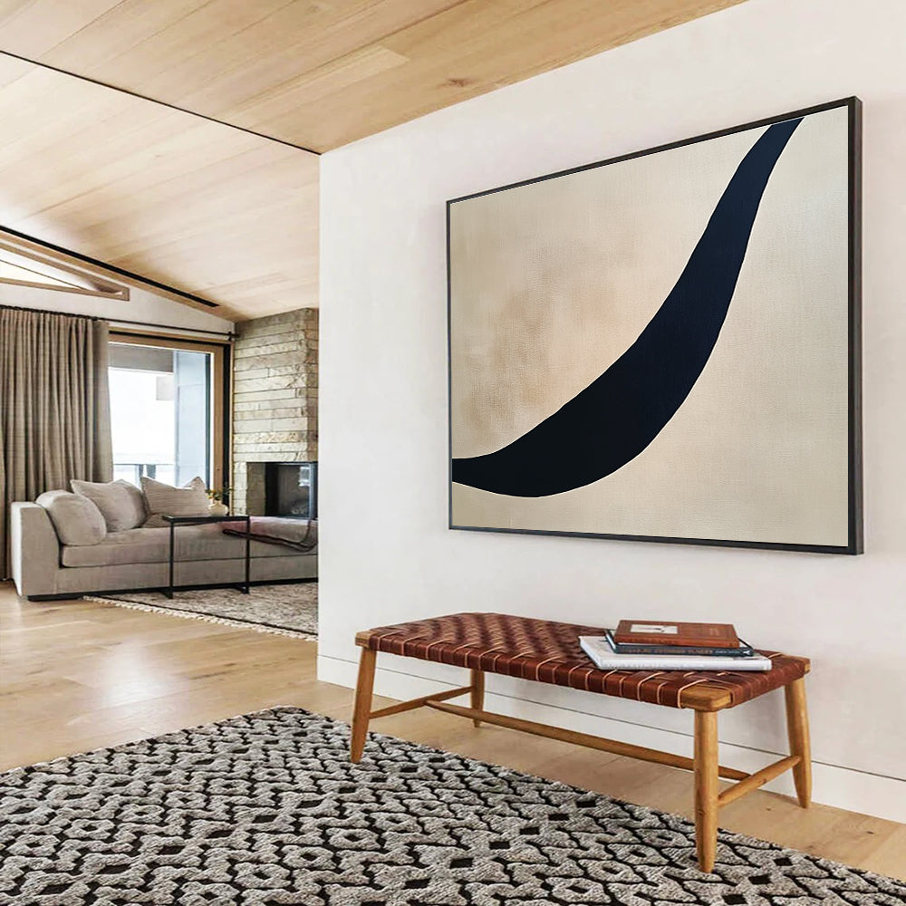 Curved Black Line on Beige Abstract Painting ABS584