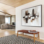 Brown and White Geometric Abstract with Textured Splatters Abstract Painting ABS372