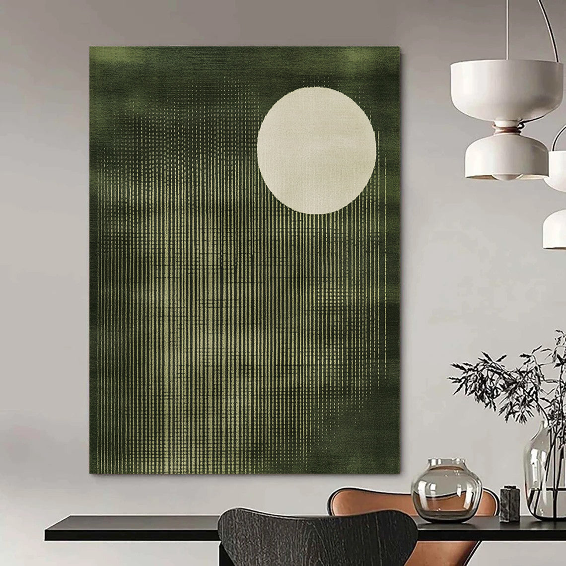 Green and White Circular Art - Minimalist Abstract Design GAB0407