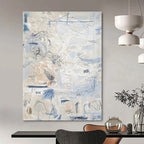 Light - Toned Abstract with Blue Marks Painting for Coastal - Inspired Bedrooms HENG144